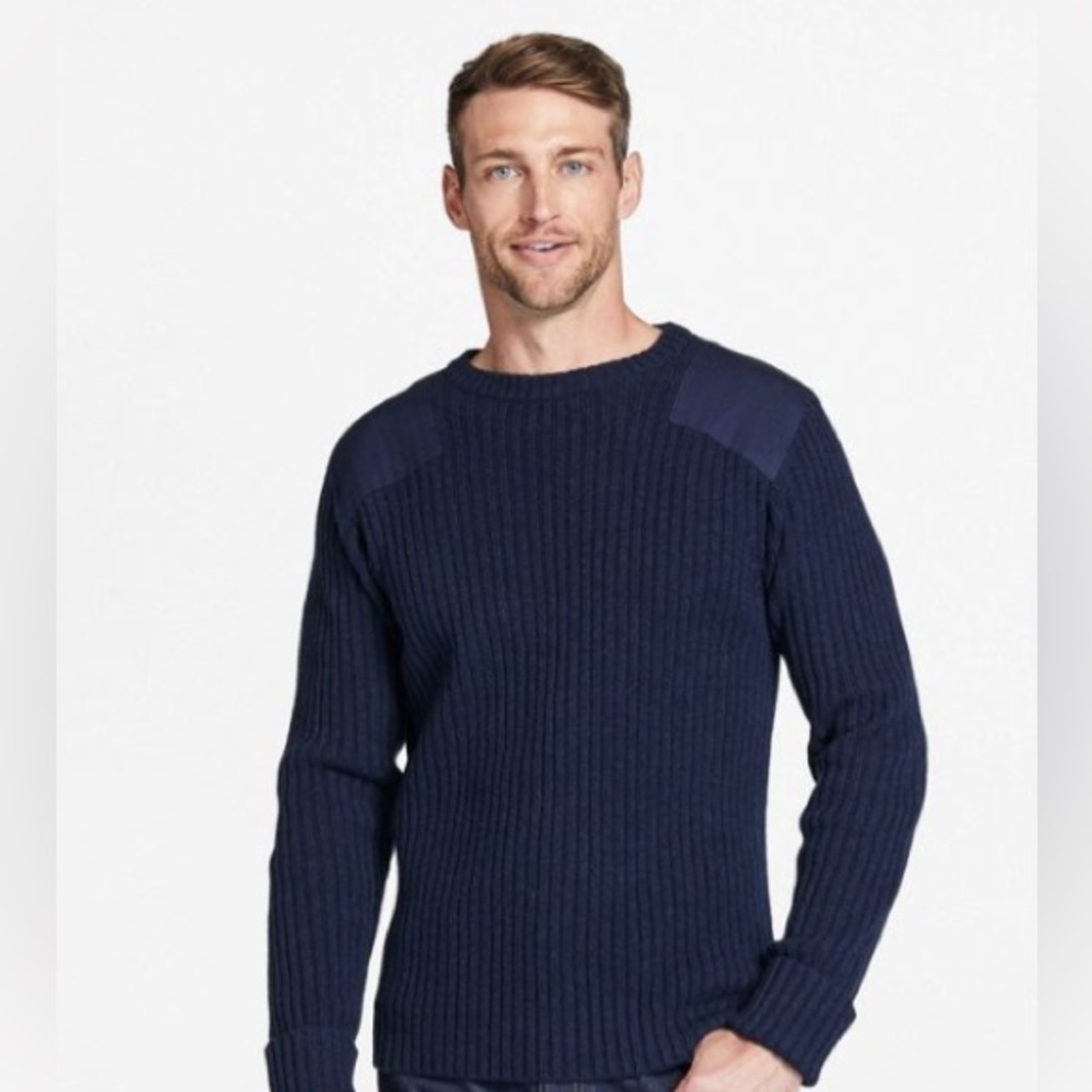 Quaker Marine Supple Navy Ribbed Wool Crewneck S